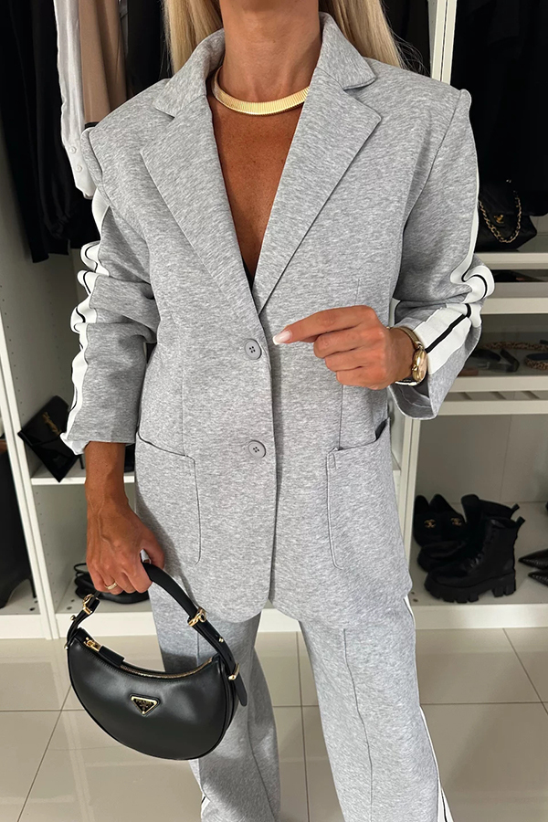 Bold Claim Sporty Patchwork Lapel Blazer and Elastic Waist Pocket Loose Pants Set-consonak