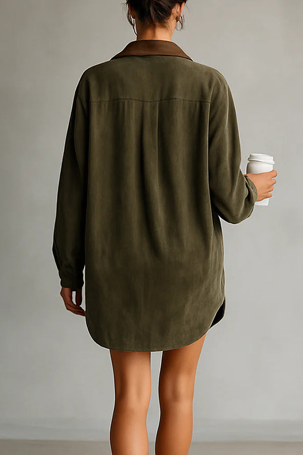 Fashionable Loose-fitting Long-sleeved Shirt-style Retro Mini Dress-consonak