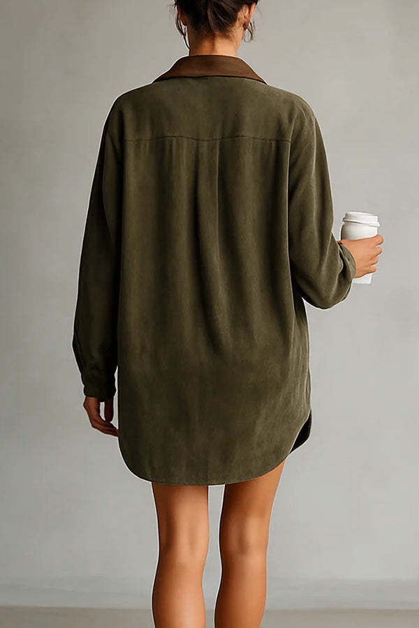 Fashionable Loose-fitting Long-sleeved Shirt-style Retro Mini Dress-consonak