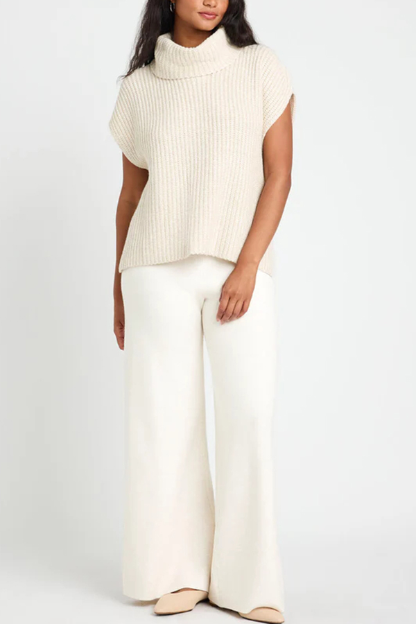 Comfortable and Luxe Knit TurtleNeck Cap Sleeves Lightweight Sweater-consonak