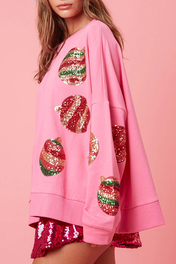 Christmas Egg Sequined Casual Long Sleeve Sweatshirt-consonak