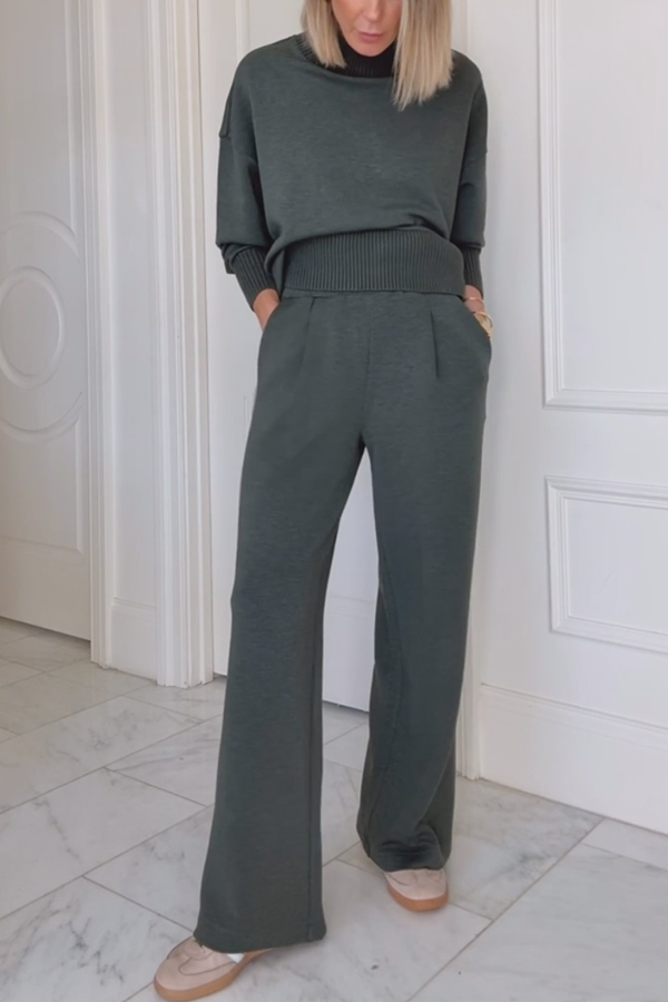 Barker High-Neck Long Sleeve Side Zipper Sweatshirt and Elastic Waist Pocketed Loose Pants Set-Consonak