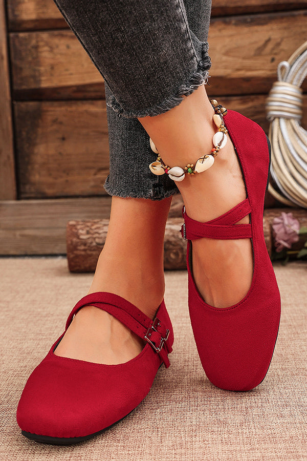 Fashionable Buckled Suede Round Toe Casual Shoes | Consonak
