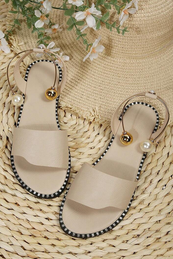 Summer Simple Flat Bottom Pearl Buckle Roman Sandals-consonak