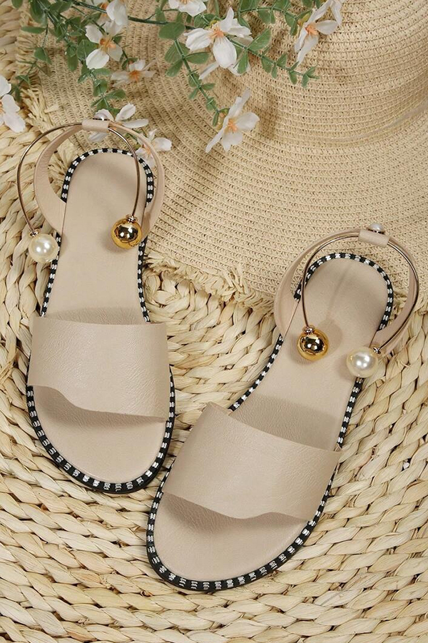 Summer Simple Flat Bottom Pearl Buckle Roman Sandals-consonak