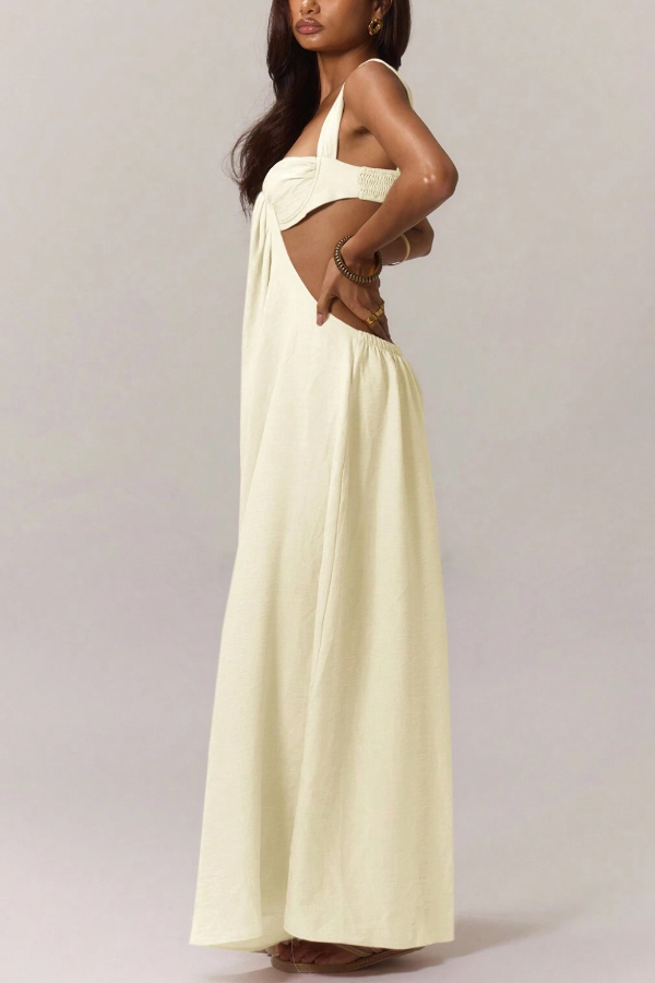 Solid Color Casual Camisole Loose Stretch Wide-leg Jumpsuit-consonak