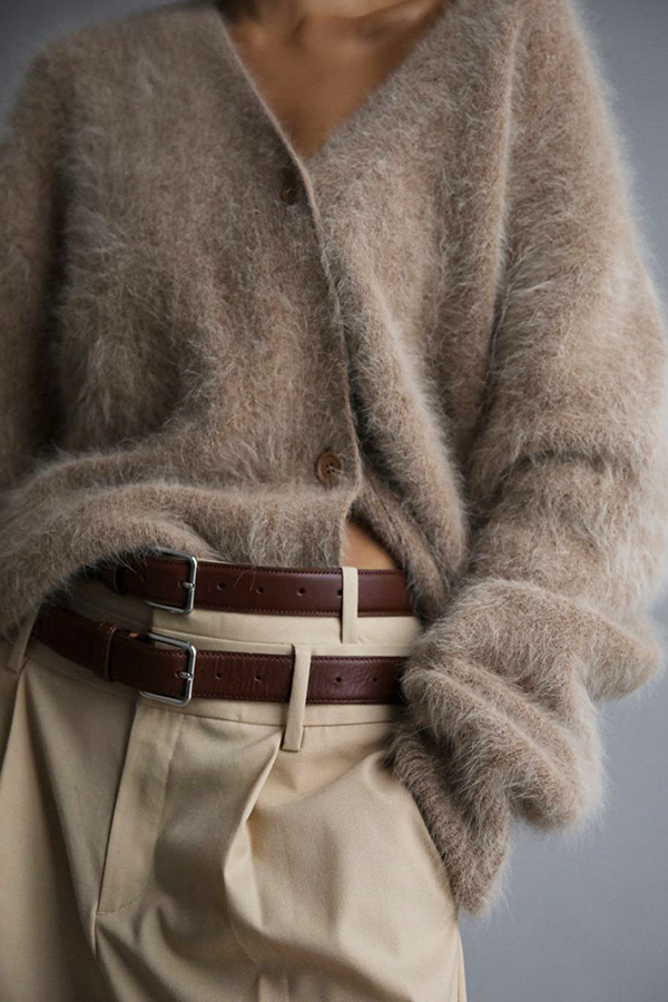 Solid Color Loose V-neck Long-sleeved Lazy Knitted Cardigan-consonak