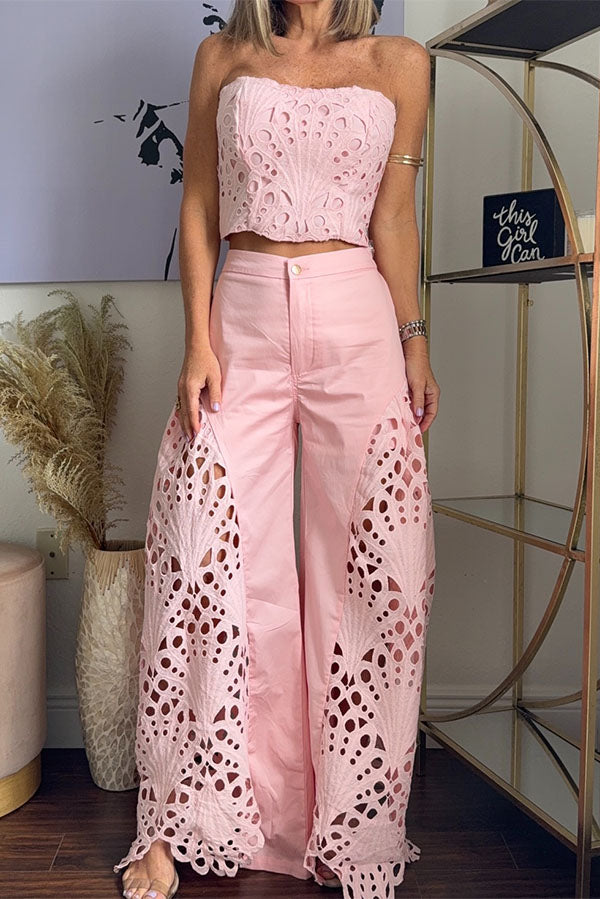 Sienna Embroidered Cut-Out Palazzo Pants Two-Piece Set-Consonak