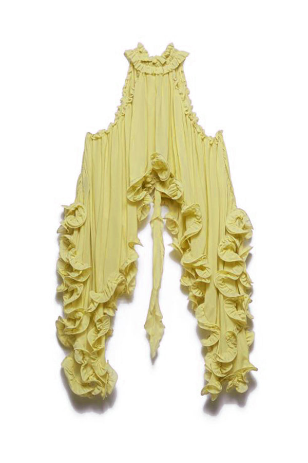 Romantic Drama Chiffon Wavy Ruffles Halter Irregular A-line Top-consonak