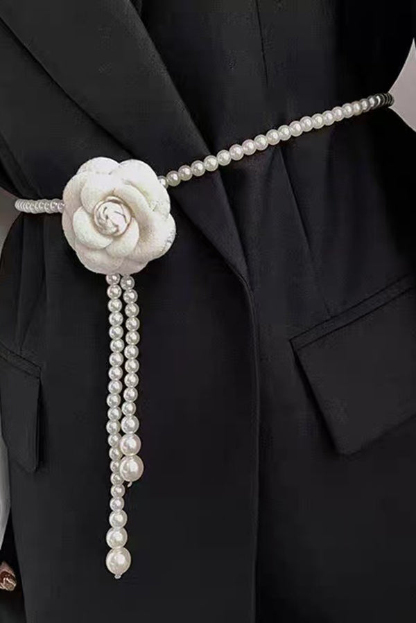 Elegant Camellia Pearl Waist Necklace-consonak