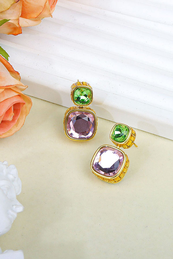 Retro Color-block Crystal Stud Earrings-Consonak