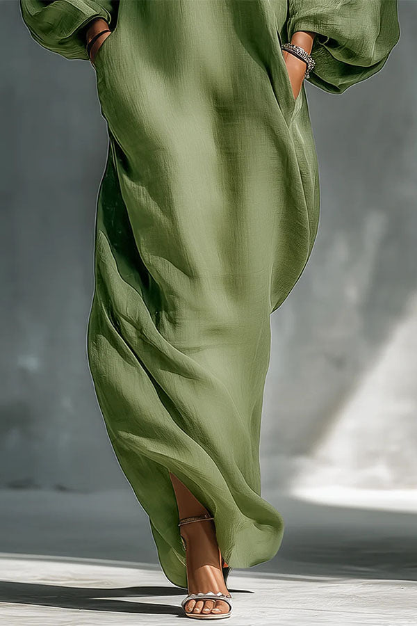Elegant Off-the-Shoulder Lantern Sleeve Long Dress-Consonak