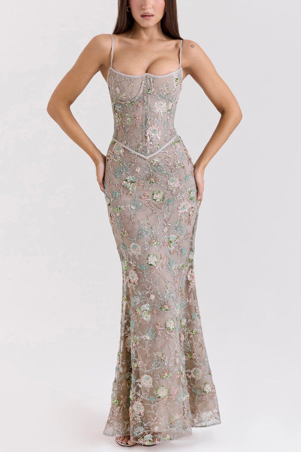 Stylish Sleeveless Halter-neck Slim-fit Backless Tie-up Elegant Maxi Dress | Consonak