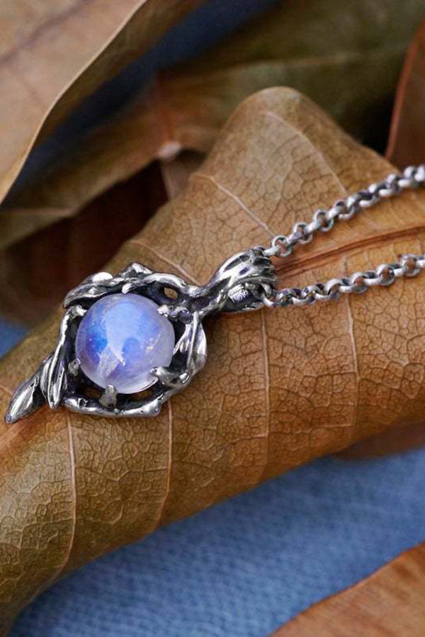 Vintage Rainbow Moonstone Glass Water Drop Pendant Necklace-consonak