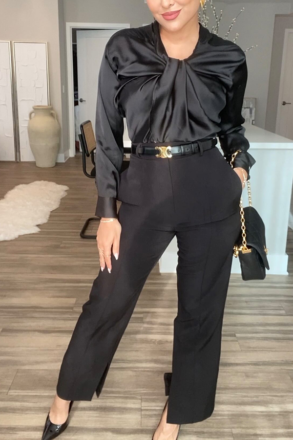 Switch Styles At Will Satin Botton Up Long Sleeve Relaxed Blouse-consonak