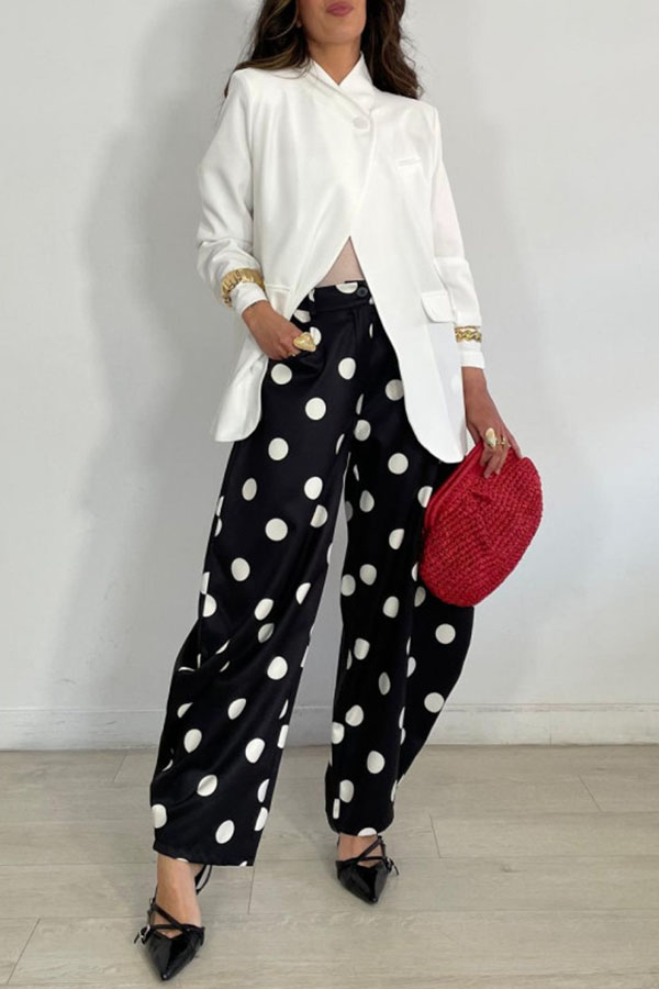 Jino Polka-Dot Print High Rise Elastic Waist Pocket Bloomers Pants
