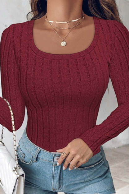 Solid Color Slim Long Sleeve Round Neck Thermal Top-consonak
