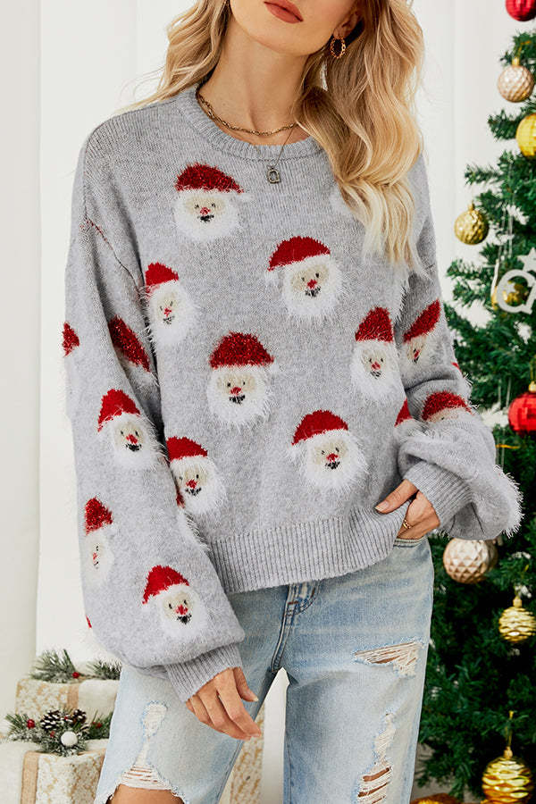 Christmas Print Crew Neck Long Sleeve Sweater-consonak