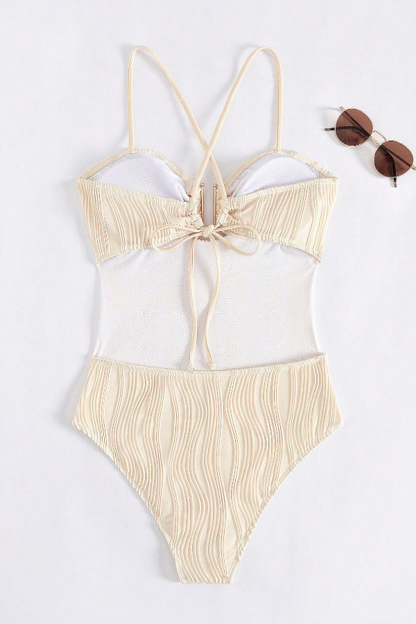 Unique Textured Thin Strap Backless Elastic One-piece Swimsuit-consonak