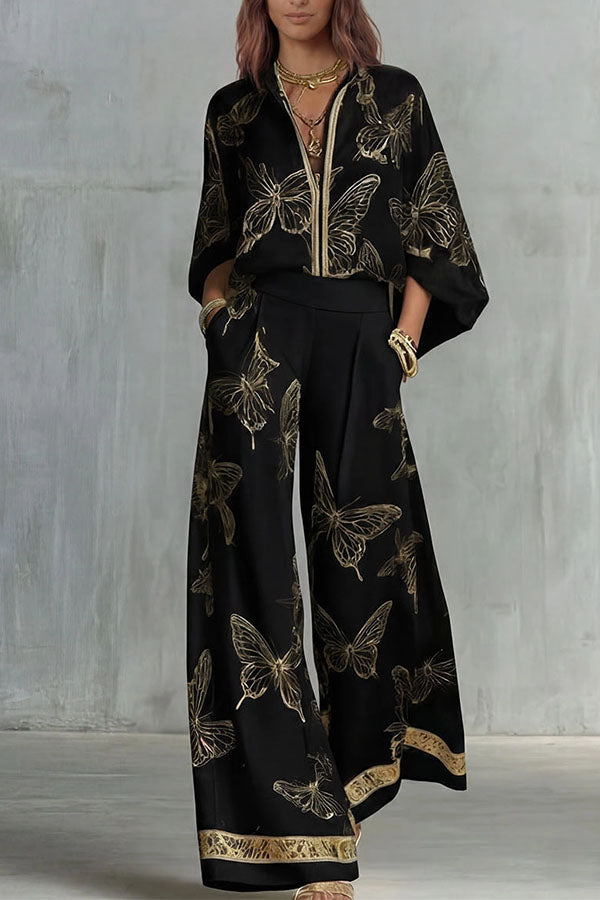 Flowy Butterfly Pattern Two-Piece Set-Consonak