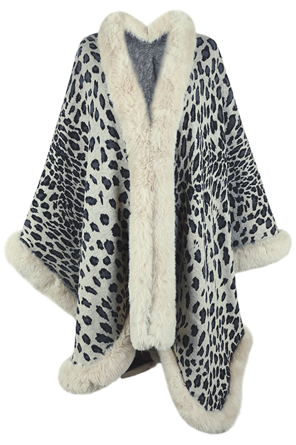 Leopard Print Fashionable Raw Edge Shawl Cape Cardigan-consonak