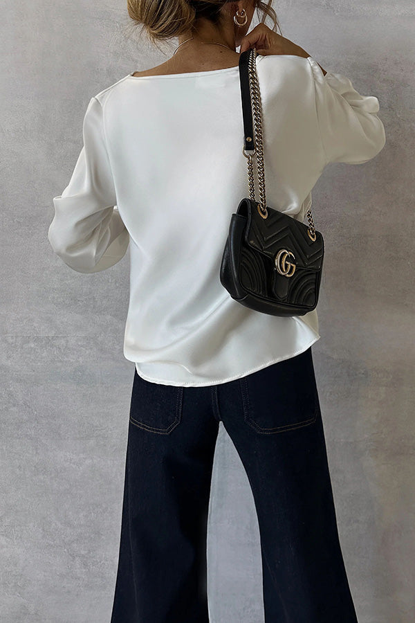 Simple and Beautiful Satin Cowl Drape Neck Long Sleeved Shirt-consonak