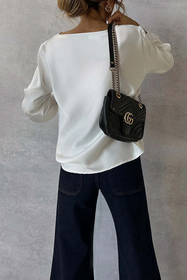 Simple and Beautiful Satin Cowl Drape Neck Long Sleeved Shirt-consonak