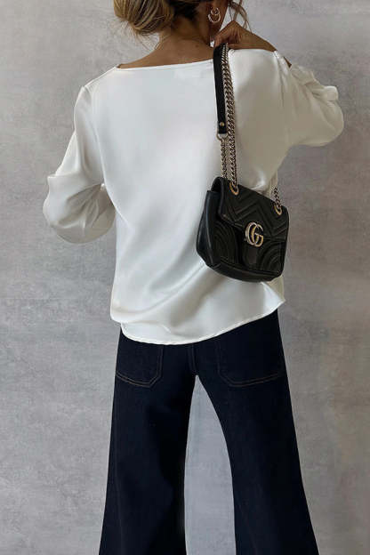 Simple and Beautiful Satin Cowl Drape Neck Long Sleeved Shirt-consonak