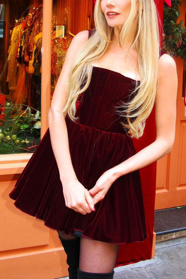 Velvet Sexy Suspender Slim Mini Dress-consonak