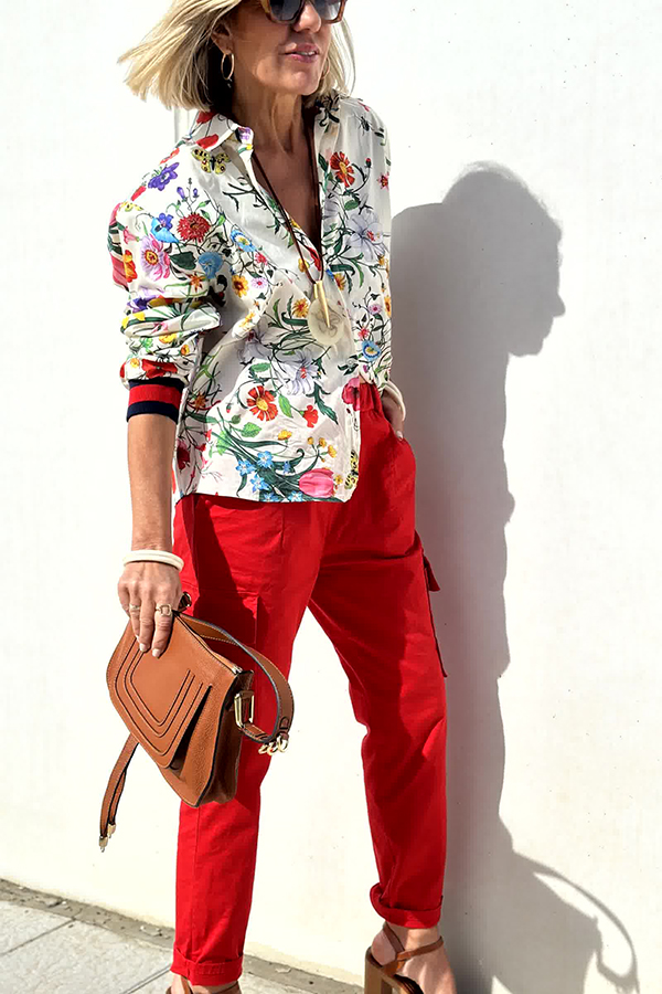 Fabulous Fiesta Satin Floral Unique Print Button Down Oversized Blouse-consonak