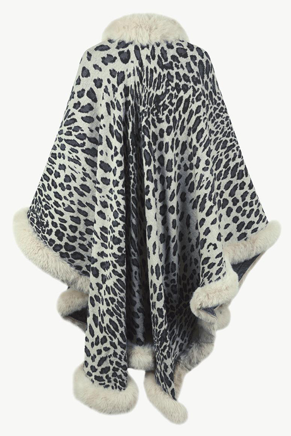 Leopard Print Fashionable Raw Edge Shawl Cape Cardigan-consonak