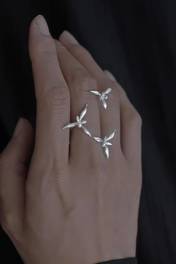 Elegant Chinese-style 3D Orchid Open Ring | Consonak