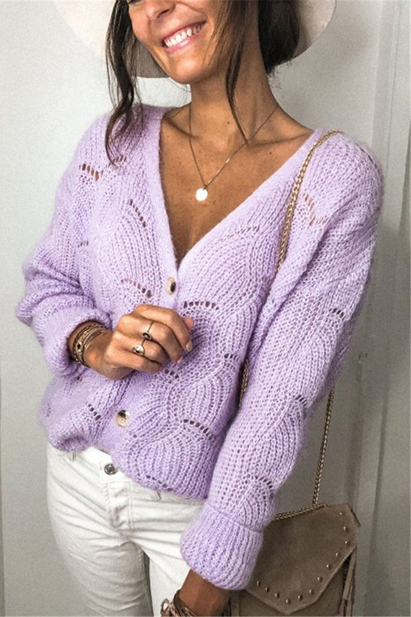Fashionable V-neck Long-sleeved Knitted Sweater Cardigan-consonak