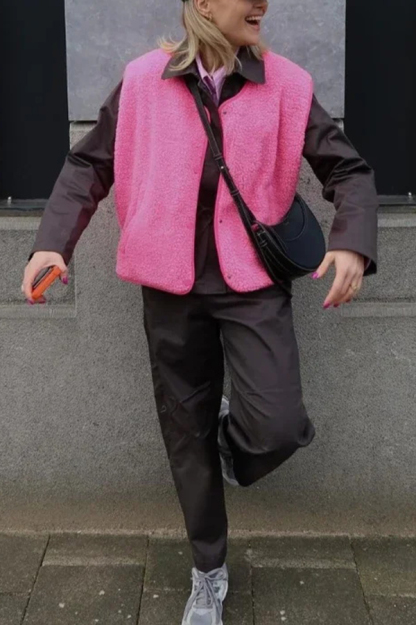 Stylish Polar Fleece Loose Single-breasted Sleeveless Vest Jacket-consonak