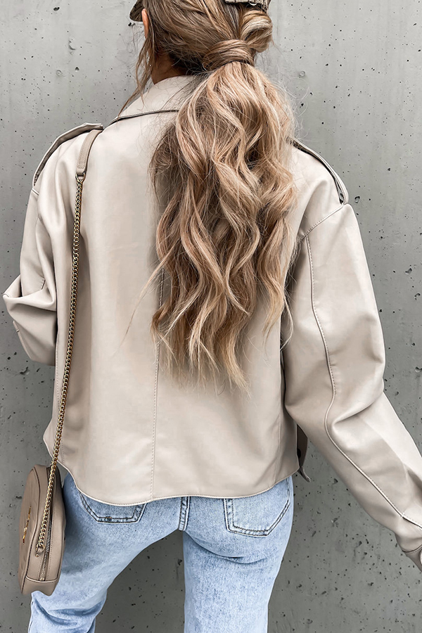 Stylish Leather Lapel Pocket British Style Cropped Jacket-consonak