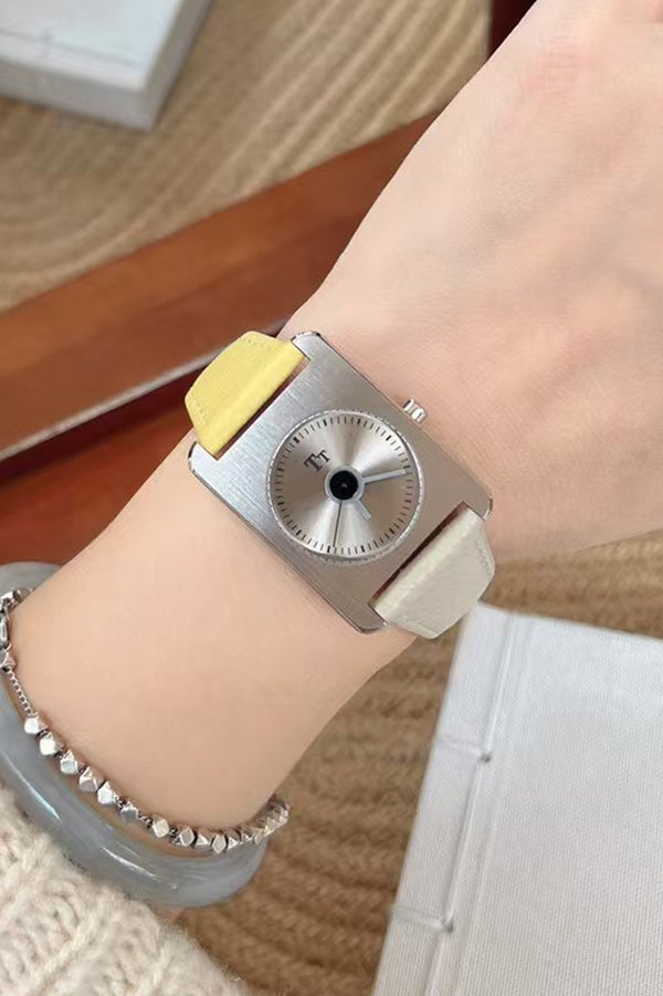 Square Steel Case Dopamine Color Matching Leather Strap Watch-consonak