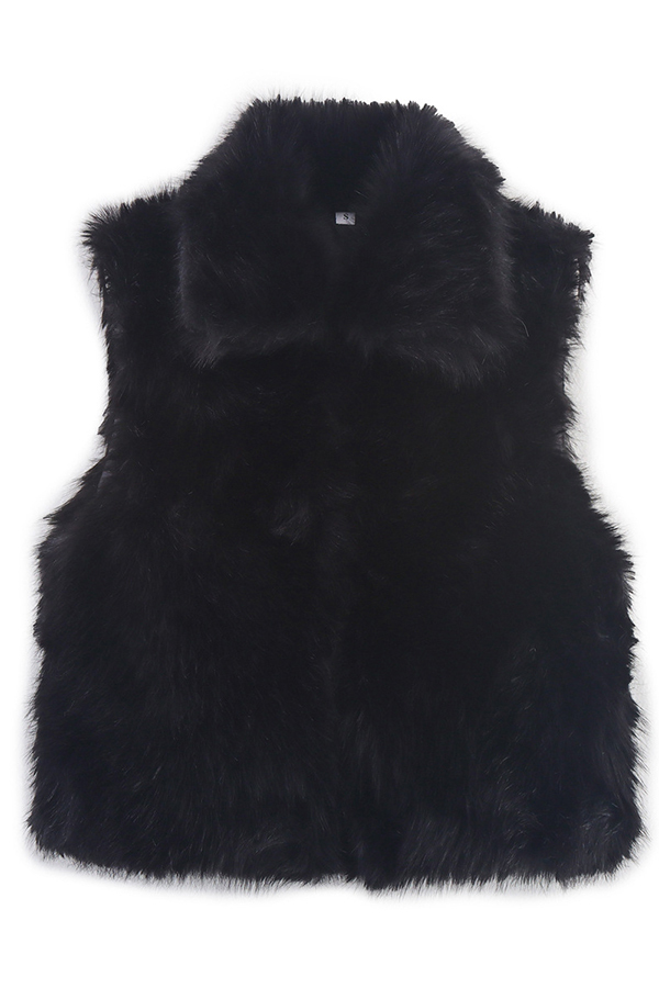 Stylish Collared Sleeveless Short Faux Fur Vest-consonak