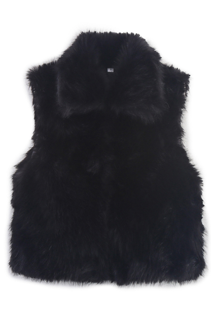 Stylish Collared Sleeveless Short Faux Fur Vest-consonak