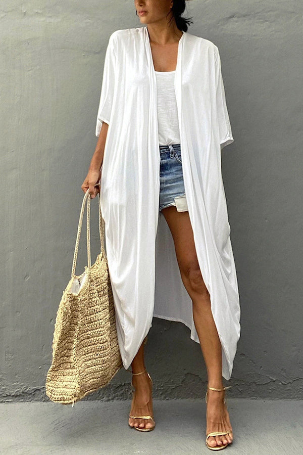Summertime In Venice Solid Color Kimono Beach Cover-up-consonak