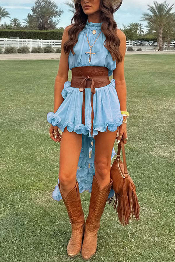 Romantic Drama Chiffon Wavy Ruffles Elastic Waist Loose Shorts-consonak