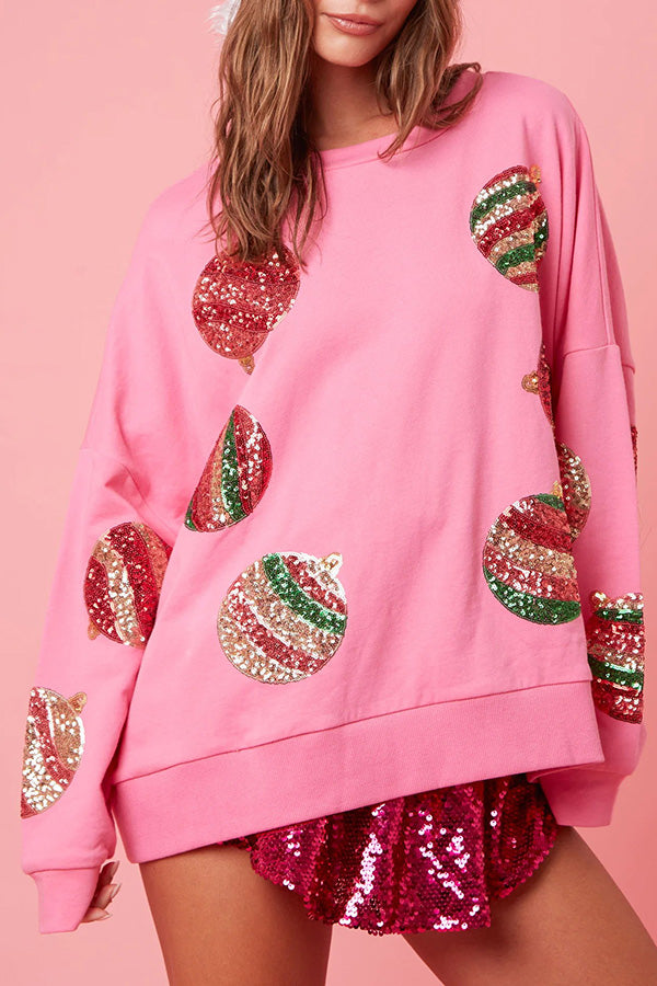 Christmas Egg Sequined Casual Long Sleeve Sweatshirt-consonak