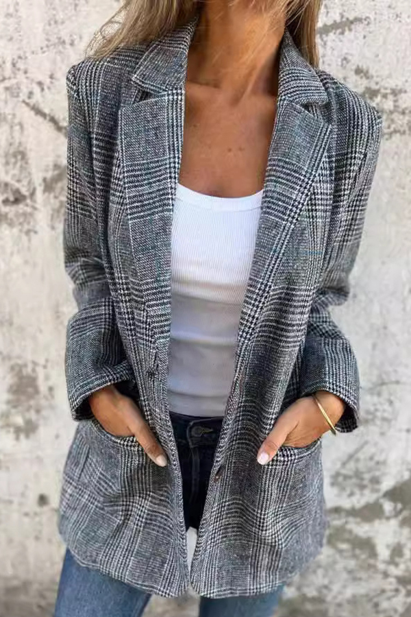 Stylish Retro Houndstooth Lapel Casual Blazer | Consonak