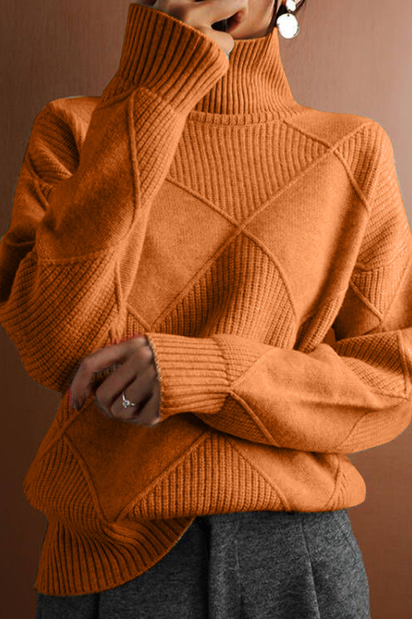Solid Color Casual Turtleneck Loose Warm Knitted Sweater-consonak