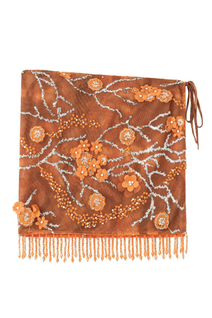 Fashionable Tie-up Floral Embellished Beaded Tassel Mini Skirt