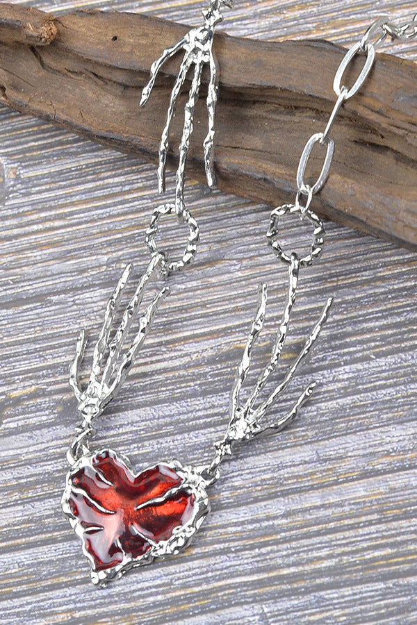 Halloween Punk Style Skull Heart-shaped Pendant Necklace-consonak