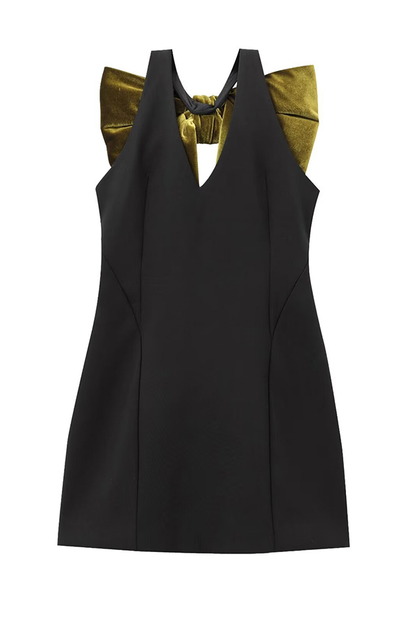 Sweet Party Contrast Back Velvet Bow Detail Mini Dress-consonak