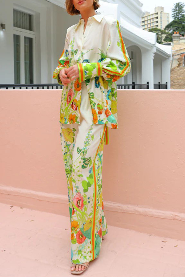 Antibes Satin Floral Print Back Tie-up Button Down Oversized Blouse-consonak