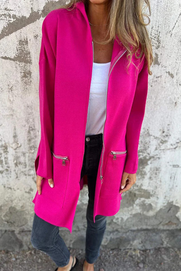 Solid Color Hooded Casual Zip Pocket Jacket-consonak