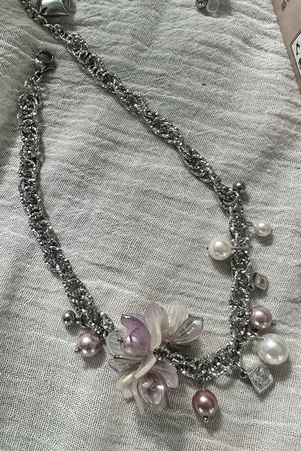 Elegant Flower Pink and Purple Pearl Necklace-consonak