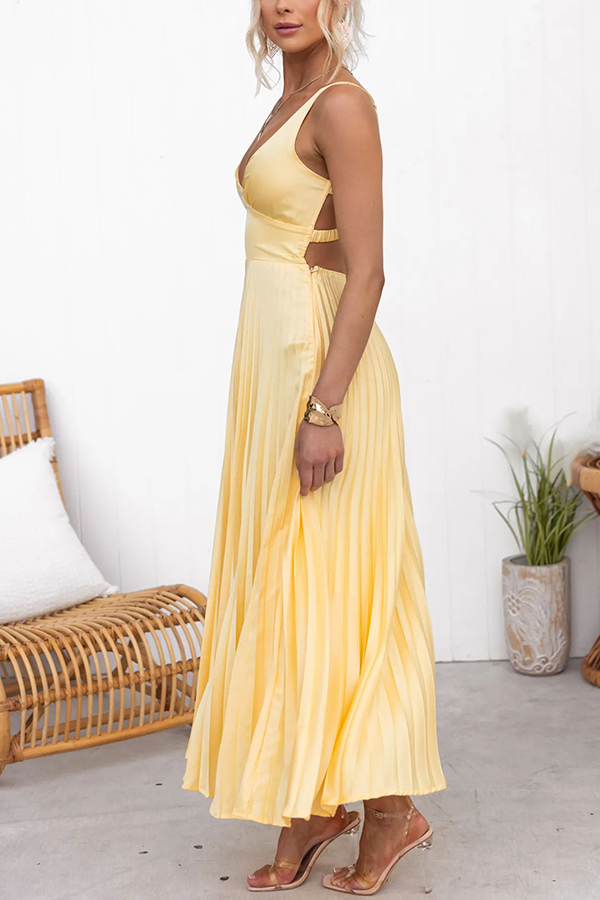 Tucson Sunset Pleated Back Elastic Umbrella Maxi Dress-consonak